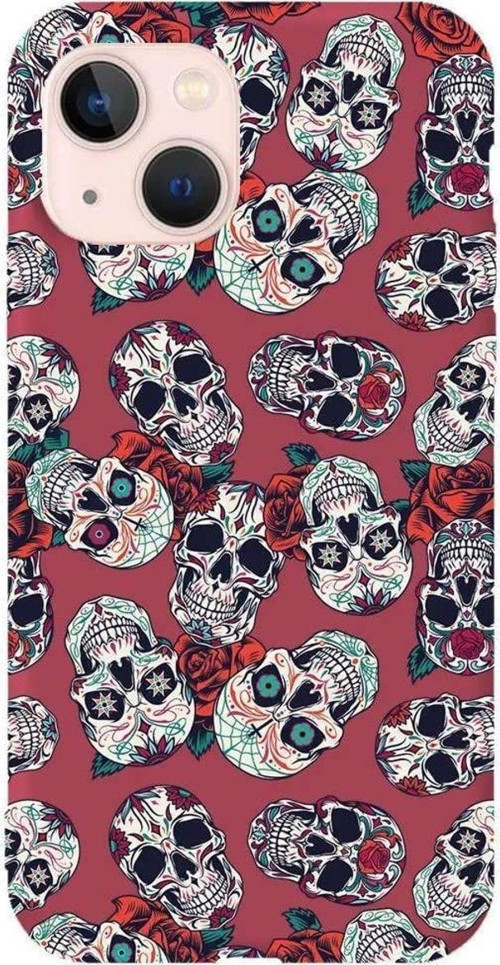 İphone 14 Bordo Renkli Silikon Telefon Kılıfı - Death And Roses