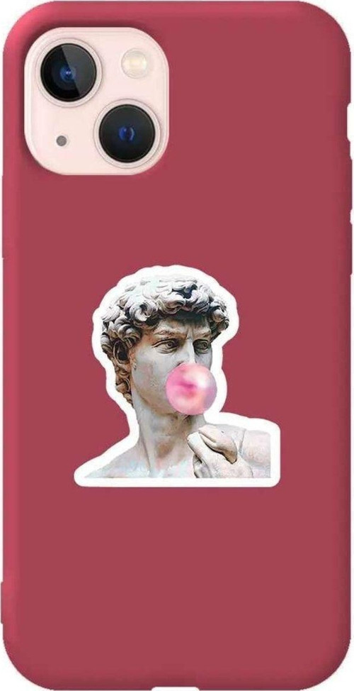 İphone 14 Bordo Renkli Silikon Telefon Kılıfı - Postmodern David