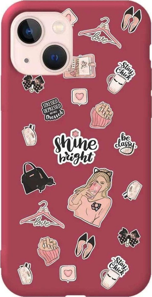 İphone 14 Bordo Renkli Silikon Telefon Kılıfı - Shine Bright
