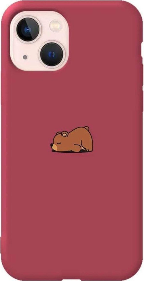 İphone 14 Bordo Renkli Silikon Telefon Kılıfı - Lazy Bear