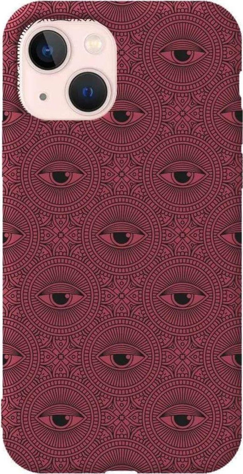 İphone 14 Bordo Renkli Silikon Telefon Kılıfı - Mandala Goz
