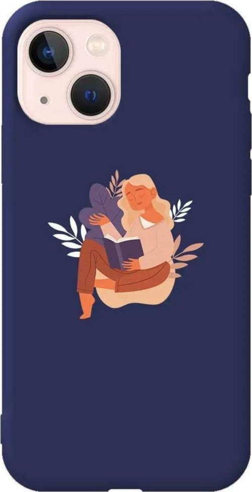 İphone 14 Lacivert Renkli Silikon Telefon Kılıfı - Book Lover