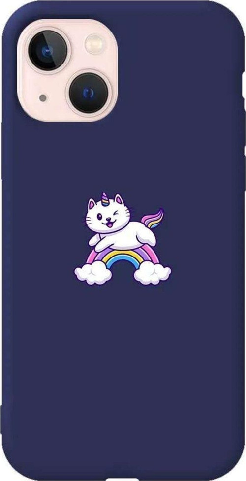 İphone 14 Lacivert Renkli Silikon Telefon Kılıfı - Caticorn