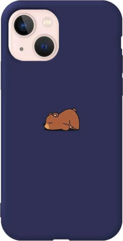 İphone 14 Lacivert Renkli Silikon Telefon Kılıfı - Lazy Bear