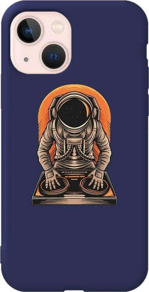İphone 14 Lacivert Renkli Silikon Telefon Kılıfı - Dj Astronot