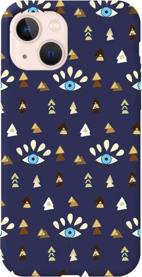 İphone 14 Lacivert Renkli Silikon Telefon Kılıfı - Etnik Göz