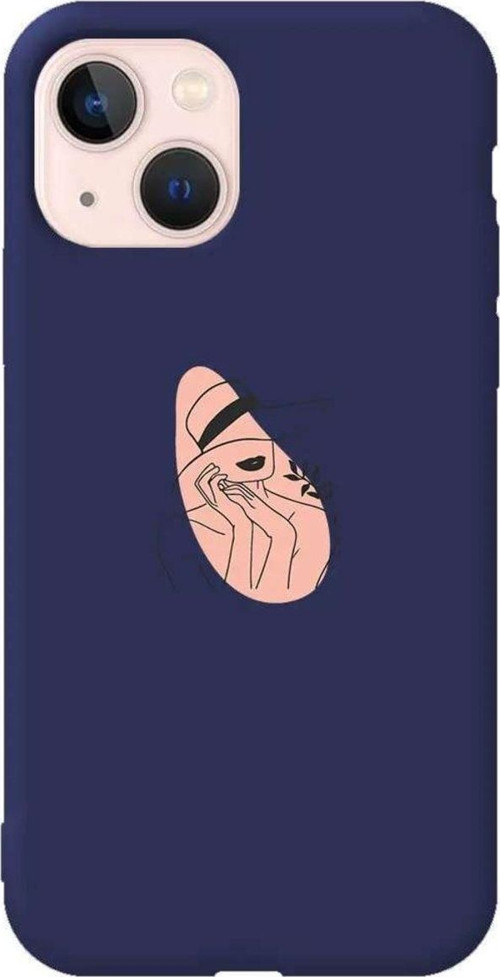 İphone 14 Lacivert Renkli Silikon Telefon Kılıfı - Smile