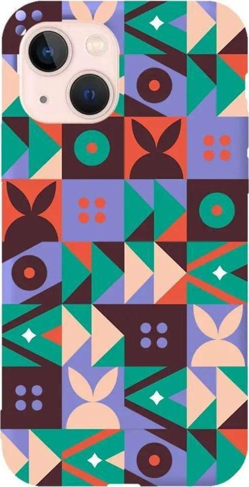 İphone 14 Lila Renkli Silikon Telefon Kılıfı - Abstract Desen 3