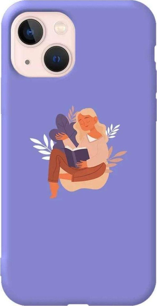 İphone 14 Lila Renkli Silikon Telefon Kılıfı - Book Lover