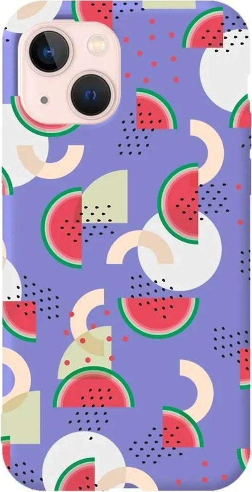 İphone 14 Lila Renkli Silikon Telefon Kılıfı - Karpuz Pattern