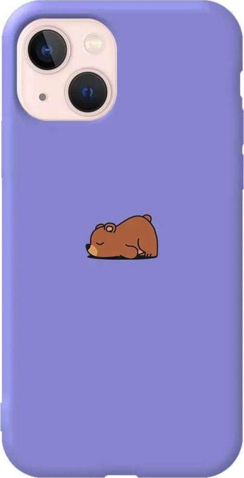 İphone 14 Lila Renkli Silikon Telefon Kılıfı - Lazy Bear