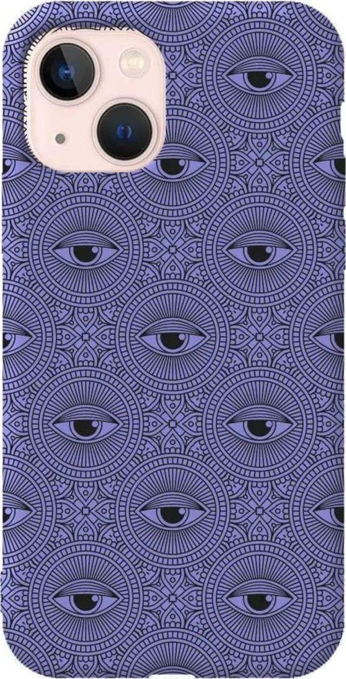 İphone 14 Lila Renkli Silikon Telefon Kılıfı - Mandala Goz