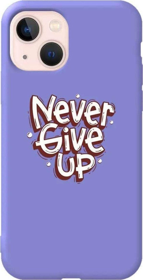 İphone 14 Lila Renkli Silikon Telefon Kılıfı - Never Give Up