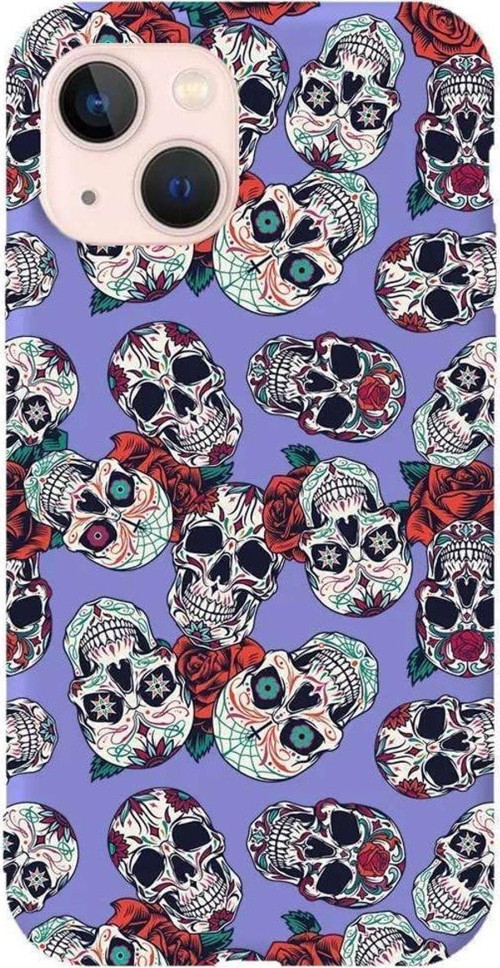 İphone 14 Lila Renkli Silikon Telefon Kılıfı - Death And Roses