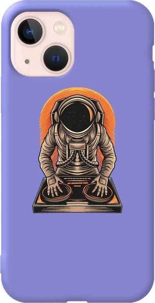 İphone 14 Lila Renkli Silikon Telefon Kılıfı - Dj Astronot