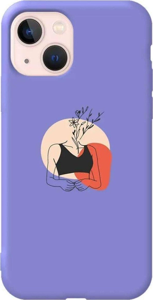 İphone 14 Lila Renkli Silikon Telefon Kılıfı - Flower Girl