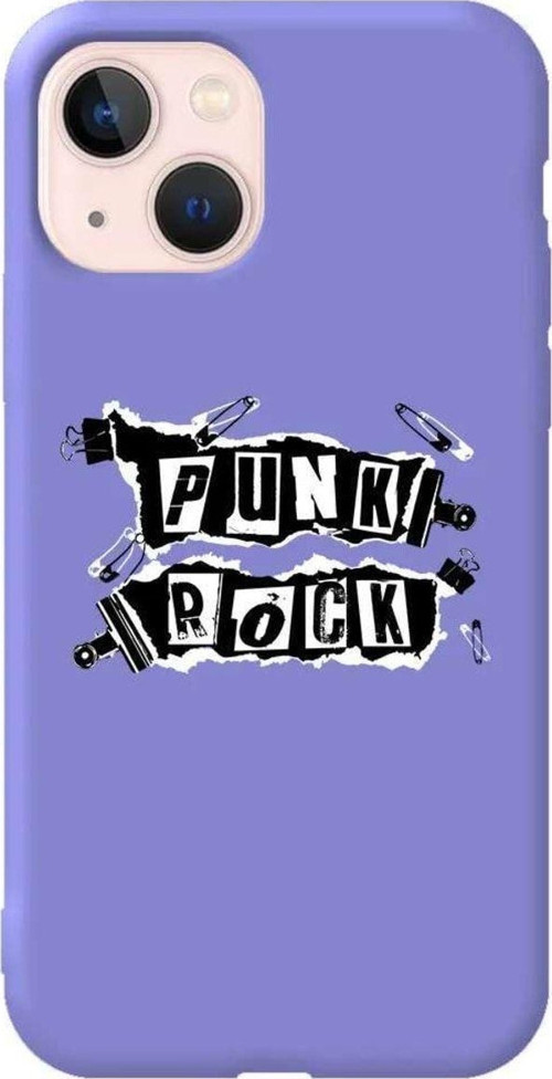 İphone 14 Lila Renkli Silikon Telefon Kılıfı - Punk Rock