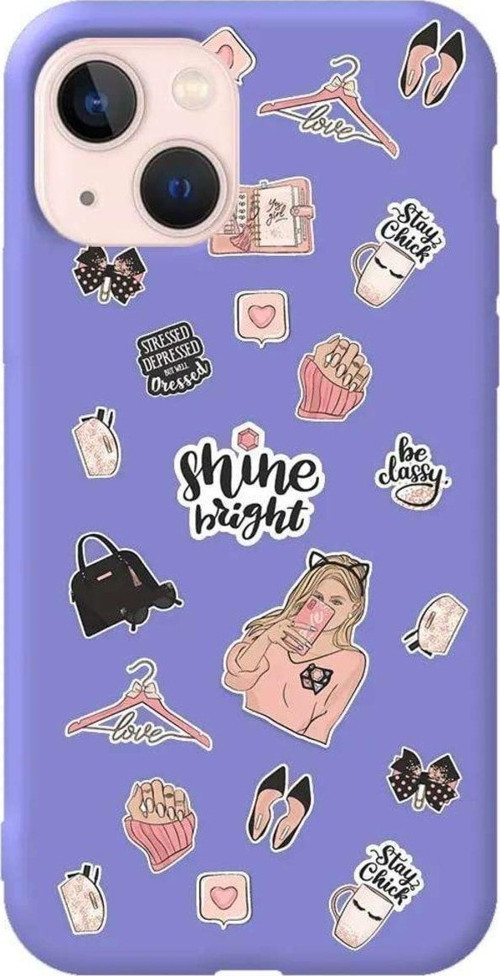 İphone 14 Lila Renkli Silikon Telefon Kılıfı - Shine Bright