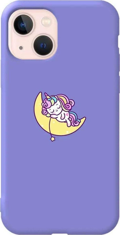İphone 14 Lila Renkli Silikon Telefon Kılıfı - Sleepy Unicorn
