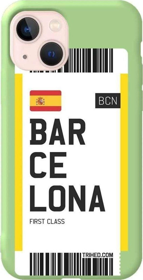 İphone 14 Plus Açik Yesil Renkli Silikon Telefon Kılıfı - Barcelona Bileti