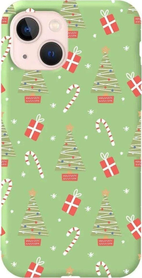 İphone 14 Plus Açik Yesil Renkli Silikon Telefon Kılıfı - Christmas Candy