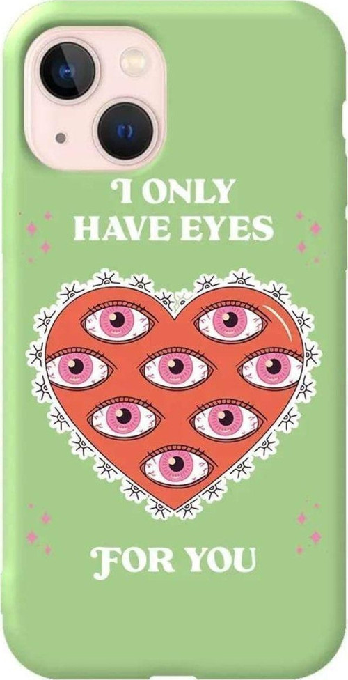 İphone 14 Plus Açik Yesil Renkli Silikon Telefon Kılıfı - Only Have Eyes