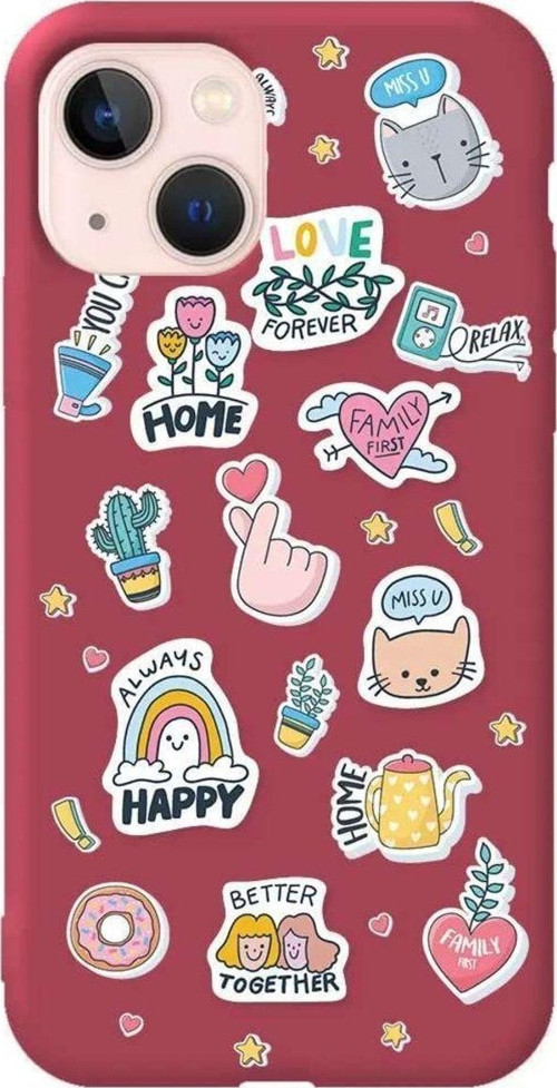 İphone 14 Plus Bordo Renkli Silikon Telefon Kılıfı - Always Happy