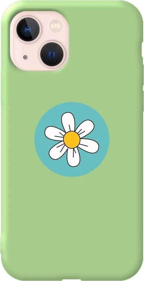İphone 14 Plus Açik Yesil Renkli Silikon Telefon Kılıfı - Single Daisy