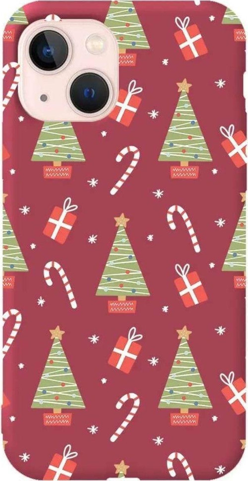 İphone 14 Plus Bordo Renkli Silikon Telefon Kılıfı - Christmas Candy