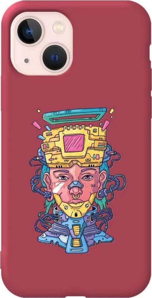 İphone 14 Plus Bordo Renkli Silikon Telefon Kılıfı - Cyberpunk