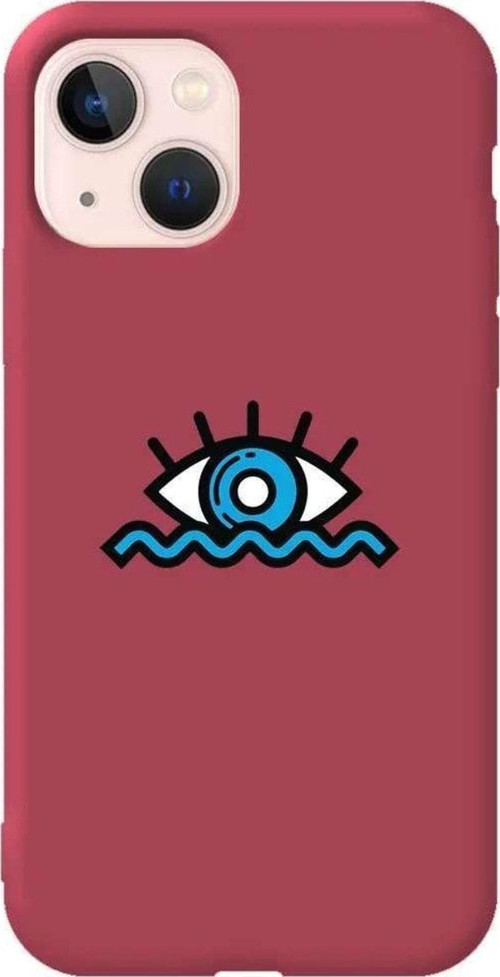 İphone 14 Plus Bordo Renkli Silikon Telefon Kılıfı - Denizci Gözü