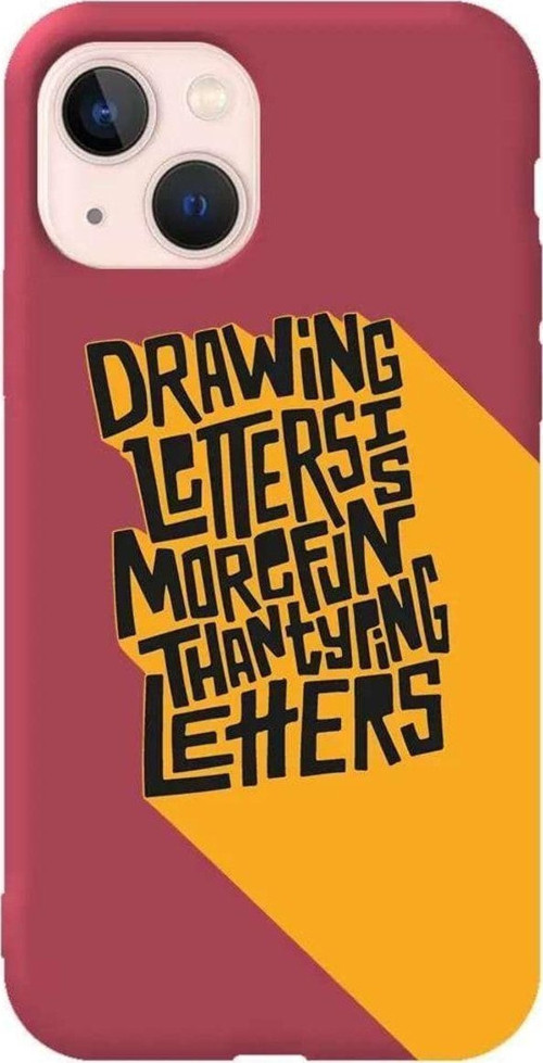 İphone 14 Plus Bordo Renkli Silikon Telefon Kılıfı - Drawing Letters