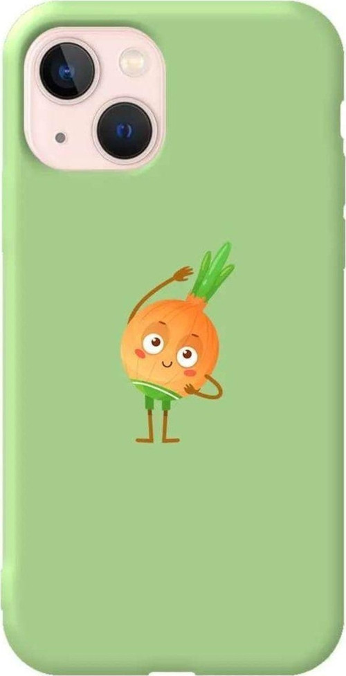 İphone 14 Plus Açik Yesil Renkli Silikon Telefon Kılıfı - Warming Onion