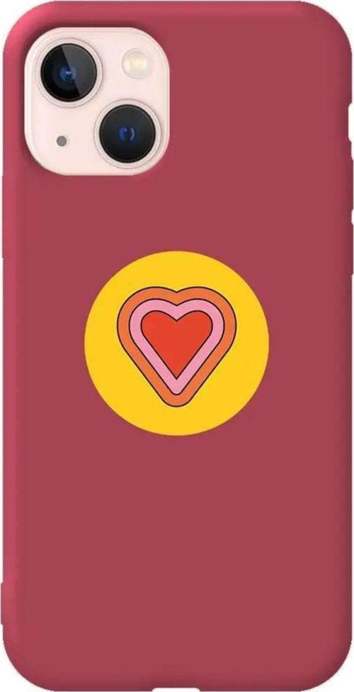 İphone 14 Plus Bordo Renkli Silikon Telefon Kılıfı - Kalp
