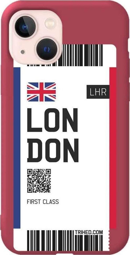 İphone 14 Plus Bordo Renkli Silikon Telefon Kılıfı - London Bileti