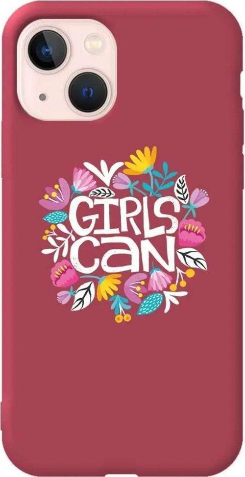 İphone 14 Plus Bordo Renkli Silikon Telefon Kılıfı - Girls Can