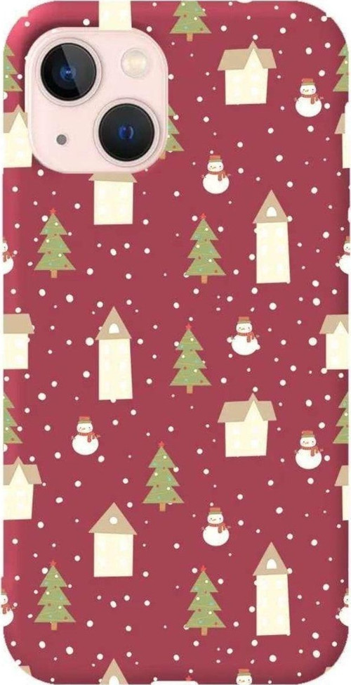 İphone 14 Plus Bordo Renkli Silikon Telefon Kılıfı - Snowy Xmas