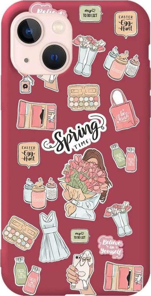 İphone 14 Plus Bordo Renkli Silikon Telefon Kılıfı - Spring Time