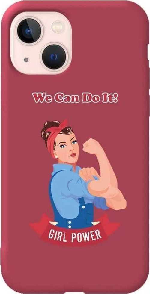 İphone 14 Plus Bordo Renkli Silikon Telefon Kılıfı - We Can Do It!