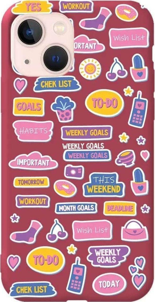 İphone 14 Plus Bordo Renkli Silikon Telefon Kılıfı - Weekly Goals