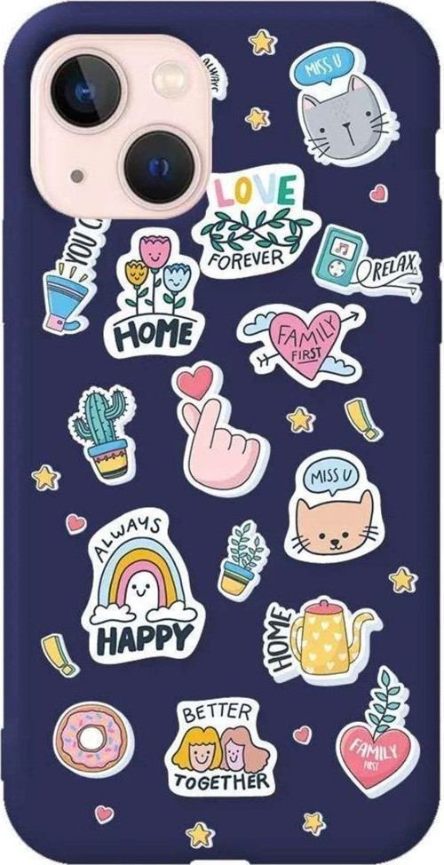 İphone 14 Plus Lacivert Renkli Silikon Telefon Kılıfı - Always Happy