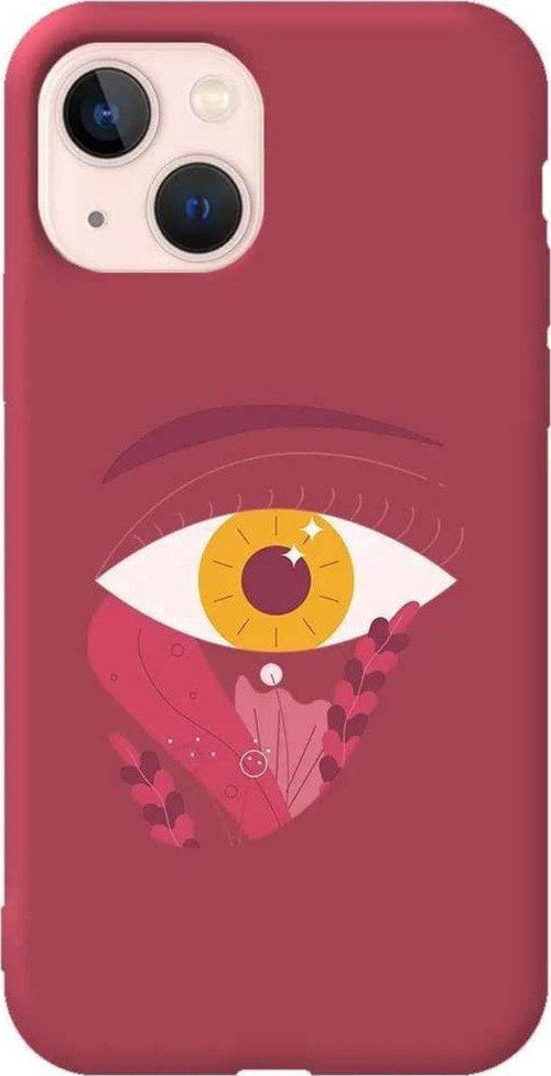 İphone 14 Plus Bordo Renkli Silikon Telefon Kılıfı - Sari Göz