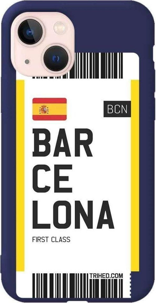 İphone 14 Plus Lacivert Renkli Silikon Telefon Kılıfı - Barcelona Bileti