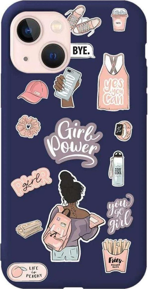 İphone 14 Plus Lacivert Renkli Silikon Telefon Kılıfı - Girl Power