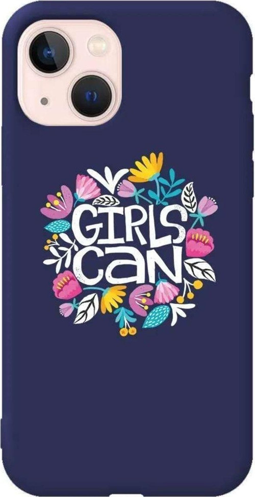 İphone 14 Plus Lacivert Renkli Silikon Telefon Kılıfı - Girls Can
