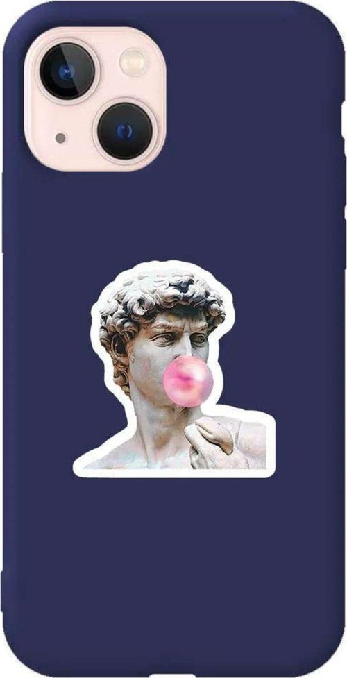 İphone 14 Plus Lacivert Renkli Silikon Telefon Kılıfı - Postmodern David
