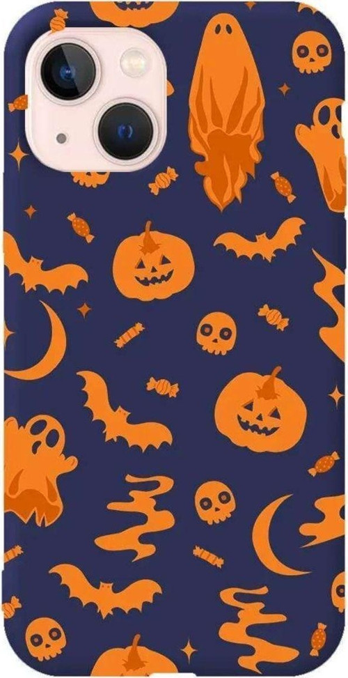 İphone 14 Plus Lacivert Renkli Silikon Telefon Kılıfı - Spooky Orange