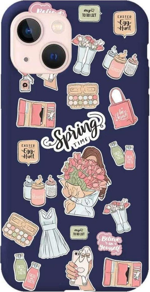 İphone 14 Plus Lacivert Renkli Silikon Telefon Kılıfı - Spring Time
