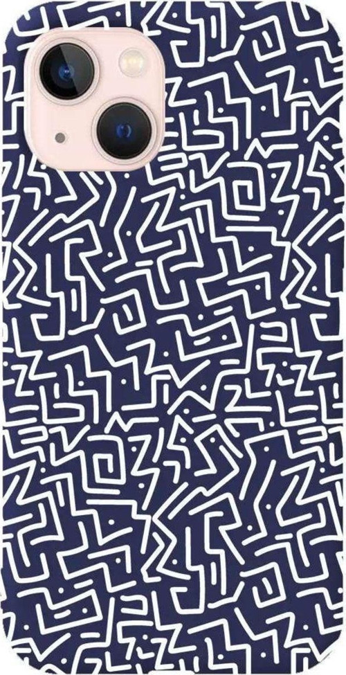 İphone 14 Plus Lacivert Renkli Silikon Telefon Kılıfı - Sweet Doodle White