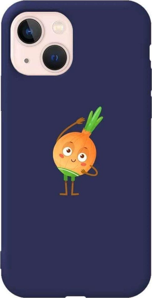 İphone 14 Plus Lacivert Renkli Silikon Telefon Kılıfı - Warming Onion